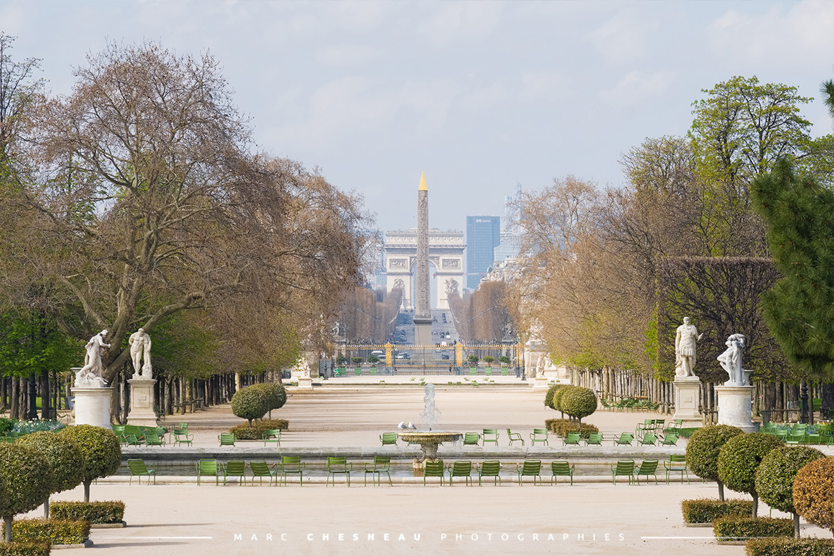 L’arc de triomphe, la concorde, les jardins des tuileries. © Marc Chesneau