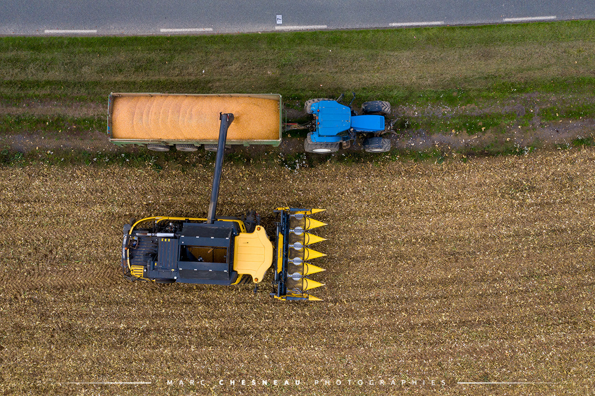 Récolte du maïs - vue aérienne par drone - Marc Chesneau photographie