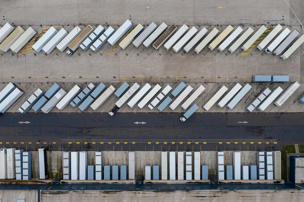 Des remorques de camions de transport sur un quai de déchargement Marc Chesneau